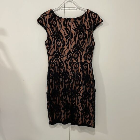 EVA FRANCO Anthropologie black pink lace sheer front midi cocktail dress S - Picture 4 of 9